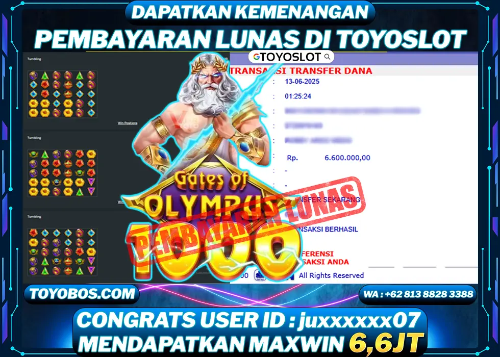 BUKTI KEMENANGAN Gates of olympus 1000 Rp6,600,000,- LUNAS